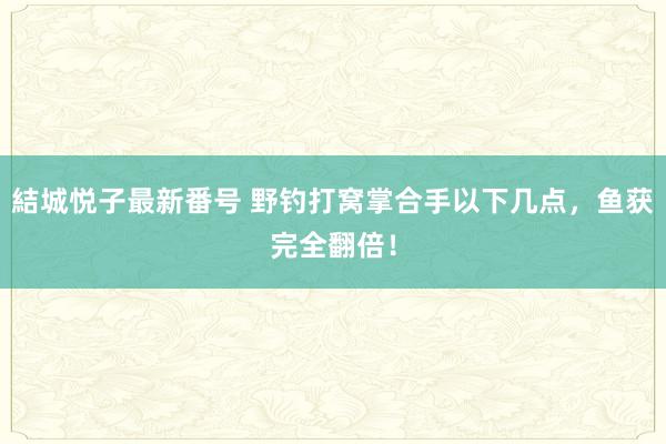 結城悦子最新番号 野钓打窝掌合手以下几点，鱼获完全翻倍！