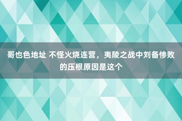 哥也色地址 不怪火烧连营，夷陵之战中刘备惨败的压根原因是这个